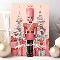 Pink Nutcracker Merry Christmas Holiday Card