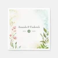 Watercolor Greenery Crystal Wedding Napkins