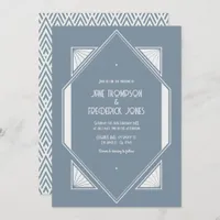Slate Blue & Pearl White Art Deco Wedding Photo Invitation