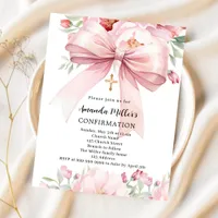 Pink bow florals girl Confirmation invitation