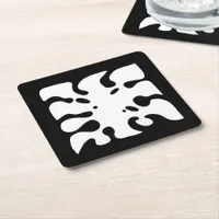 Jungle Monstera Leaf Pattern in Black and White Square Paper Coaster