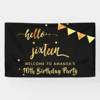 Sweet 16 black gold hello sixteen welcome banner