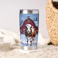 A Festive Cow in Santa Hat Country Christmas   Insulated Tumbler
