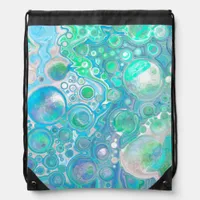 Sea Glass Blue and Green Marble Fluid Art   Drawstring Bag