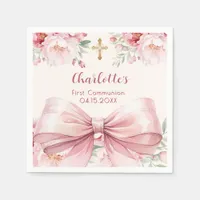 First Communion pink bow cream florals Napkins