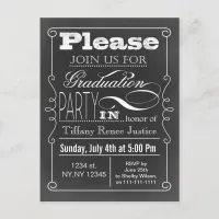 Vintage Chalkboard Typography Graduation party Invitation Postcard