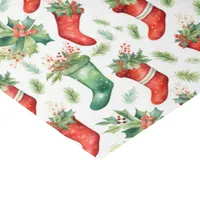 Pretty Watercolor Red and Green Stockings Tissue Paper