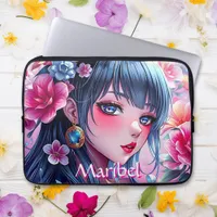 Pretty Anime Girl with Blue Eyes Personalized Laptop Sleeve