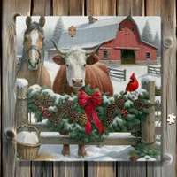 Brown Horse and Cow Christmas Farm Jigsaw Puzzle