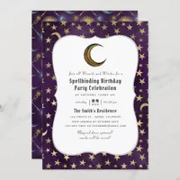 Vintage Purple and Gold Wizard themed Birthday Invitation