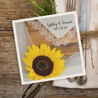 Rustic Sunflower and Lace Country Wedding Paper Napkins