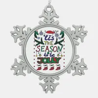 Christmas Tis The Season Snowflake Pewter Christmas Ornament
