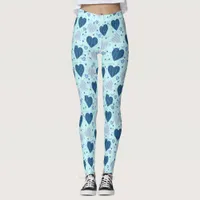 Women's Leggings with Pretty Blue Hearts