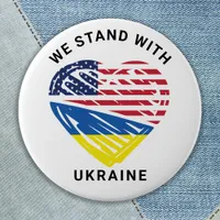 We Stand With Ukraine USA American Flag Heart  Button