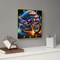 Custom motorcycle revving on a patriotic backdrop square wall clock