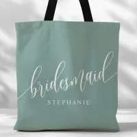 Dusty Teal Bridesmaid Modern Script Tote Bag