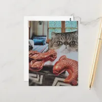 Cute Kitty With Lobster and Fish Collage Postcard
