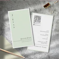 Modern Clean Chic Sage Green Scannable QR Code Business Card