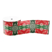 Christmas Red Green White Vintage Damask Pattern  Grosgrain Ribbon