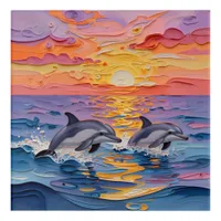 Impasto Dolphins and Ocean Waves   Acrylic Print