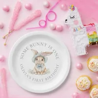 Some Bunny is One Curved Text 1st Birthday Party Paper Plates