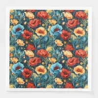 Beautiful Yellow Blue and Red Flowers Pattern Paper Dinner Napkins