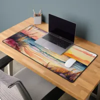 rustic watercolor beach sunset scene desk mat