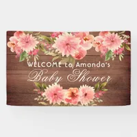 Rustic baby shower coral dahlia flowers brown banner