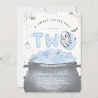 A Sweet Little Boo Is Turning Two Blue Birthday Invitation