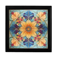 Colorful Floral Tile Pat# Powder Blue Gold ID1078 Gift Box