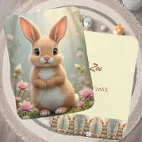 Cute little bunny surrounded by flowers, custom  baby blanket