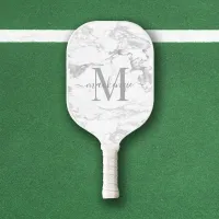 Luxury Silver Foil Marble Monogram Pickleball Paddle