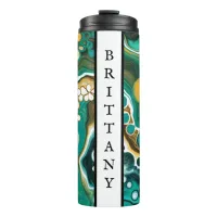 Personalized Turquoise, Gold, Marble Fluid Art   Thermal Tumbler