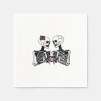 Romantic Skeleton Couple Gothic With Heart Hands Napkins