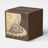Oval Diamond Ring and White Rose Wedding Favor Boxes