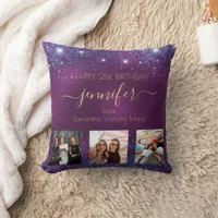 Birthday photo best friend purple blue gold names throw pillow