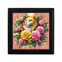 Feline Amidst a Vibrant Floral Bloom Gift Box