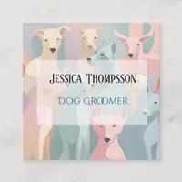 Dog Groomer Minimalist Animal Illustration Square Business Card