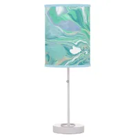 Teal Green Blue Marble Fluid Art   Table Lamp