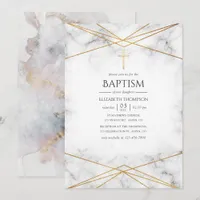 Gold Marble Geometric Baptism Invitation