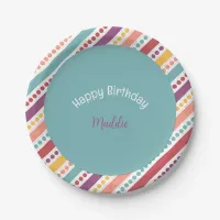 Rainbow Dots & Stripes Girl Birthday Paper Plates