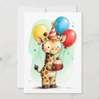 Cute Giraffe & Cupcake Kid's Happy Birthday Flat Card