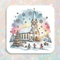 Kids Playing at Church at Christmas Time Square Sticker