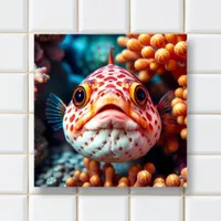 Funny Fish and Coral Close  Ceramic Tile