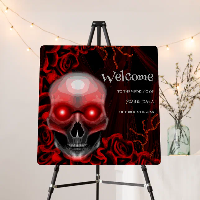 Scary red floral dark moody gothic skull halloween foam board