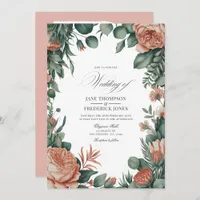 Sage Green & Dusty Peach Watercolor Floral Wedding Invitation