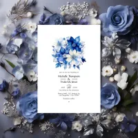 Galactic Cobalt and Silver Floral Wedding Invitation