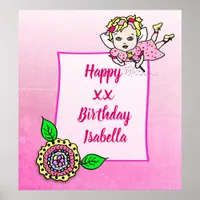 Pretty Blonde Fairy Girl Happy Birthday Poster