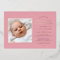 Blush and Rose Gold Geometric Holy Communion Foil Invitation