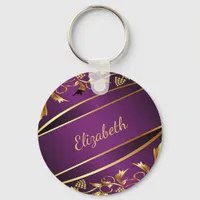 Purple gold classic elegance monogram keychain